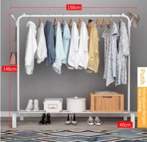 LS Stand Single Gantungan Baju Hanger Gawang Besi Kuat Putih Hitam Butik Display Gawangan Gantungan Baju Multifungsi