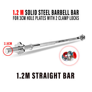 SellinCost 1.2M 1.5M 1.8M 2.2M Barbell Bar Weight Lifting Barbell Bar Straight Bar | Ez Curl Bar | Extra Curl Bar For 3cm Hole Plate Pole Dumbbell Bar 1.2 Meter 120cm Straight Pole Dumbbell Bar Rod With Clamp Lock Shoulder Protection Pad BSP SBB 实心钢制杠铃杆