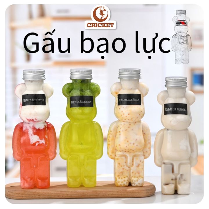Chai Nhựa Hình Gấu Bearbrick Nắp Nhôm Đựng Trà Sữa Siêu Dễ Thương ...