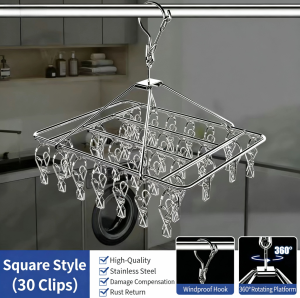 Stainless steel clothes drying rack with 30/40 clips windproof thickened durable suitable for drying socks underwear and clothes
