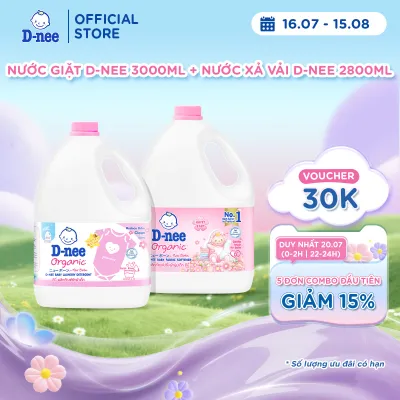 Nước giặt quần áo D-nee 3000 ML - Honey Star + Nước xả vải D-nee 2800 ML - Happy Baby