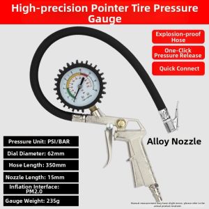 Juster Air Tire Inflating Gun Clip On (40cm) Pistol Grip Tire Pressure Gauge with Inflator 220 PSI Air Chuck and Compressor Accessories Heavy Duty with Quick Connect Coupler Car Accessories for SUV Truck RV Tire Air Pressure Gauge Inflator Deflator