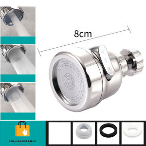 Vòi Tăng Áp Màu Bạc Điều Chỉnh 3 Tốc Độ Vòi Nước Xoay 360 Độ° Đầu Vòi Nước Xoay Tiết Kiệm Nước Chống Văng Tiện Lợi