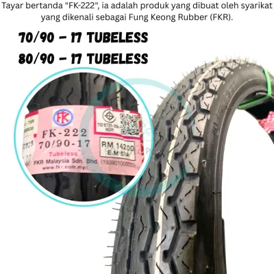 TAYAR MOTOR TUBELESS FKR HT200 FK222 TT100 70 90 SIZE 17 80 90 SAIZ 17 TIRE MOTORCYCLE TYRE TIUBLESS