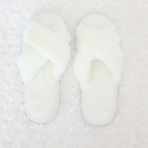 Bride Bridesmaid Embroidered Rabbit fur Cross Slippers Hotel Villa Guests Anti slip Thickened Wedding Party Slippers