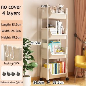 Multifunctional Multi-Layer Storage Rack Household Book Rack With Wheel Shelf Kitchen Open Storage Rak Buku Trolley Rack Buku Sekolah