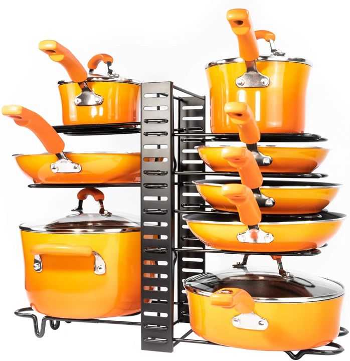 Pan Tiers Pots and Pans Organizer Kitchen Counter Cabinet DIY Methods  Large Small Organizer Kitchen Utensil Holder Rack Adjustable Pot Lid