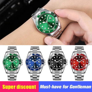 Men’s Stylish Luminous Waterproof Watch Mens Steel Band Watch Waterproof Green Water Calendar Mechanical Watch Magnifying Glass Watch