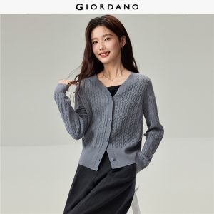 Giordano Beau Monde Women Cable knit v-neck cardigan Free Shipping 13356703