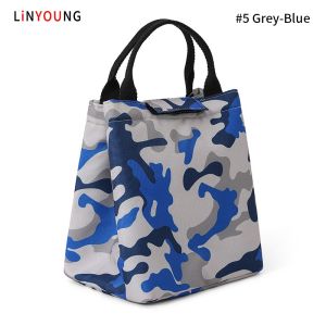 Linyoung 2023 New Velcro Sealed Lunch Bag Portable 9 Color Print Style Lightweight Student Lunch Box Bag Oxford Cloth Insulation Bag Aluminum Film Bento Bag