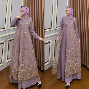 Laura Dress Ceruty Mix Brukat Gamis Wanita Simple Dan Elegan Dress Kondangan Dewasa Mewah Viral