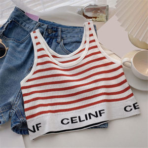 ChoiFoo ใหม่เสื้อถักนิตติ้งผู้หญิงเสื้อเอวลอยเสื้อกั๊กบางพอดีตัวไทย MODE Korea เสื้อบังทรง Cewek Seksi เสื้อกล้ามกีฬาและฟิตเนสแฟชั่นเสื้อแขนกุดบางยืดหยุ่นสูง