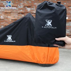 X AUTOHAUX XXXL Black Orange Motorcycle Cover Outdoor Waterproof Rain Dust UV Protector