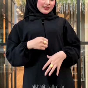 Gamis Casual Tsamara Resleting Depan Jetblack Dress Alkhatib Collection