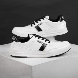 Sepatu Cowok Keren Putih Kombinasi Hitam Sneakers Kasual Distro Premium