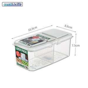 JustLiving 750ml 2 Grids Sealed Food Storage Box Plastic Fresh-Keeping Seasoning Storage Jar Double Compartment Covered Kitchen Groceries Sealed Jar Multifunctional Kitchen Refrigerator Onion and Garlic Storage Box Food Storage Container Box