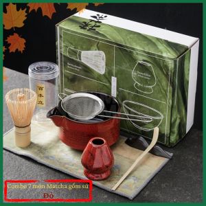 Combo 7 món matcha chuẩn Nhật hộp xanh bát trụ hiện đại đầy đủ phụ kiện trà đạo chuyên nghệp quà tặng cao cấp Mixmore