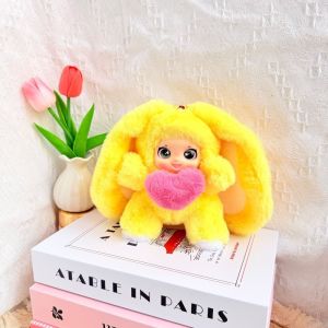 FLEURS Love Heart Rabbit Plush Keychain Big Ear Bag Hanging Car Key Ring Delicate Decorations Bunny Doll Pendant Gift For Girls Kids