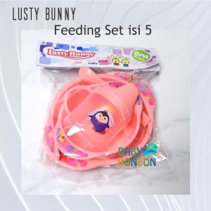 Lusty Bunny Tempat Makan Bayi Mangkok Sendok Garpu Botol Spout Minum Bayi Set isi 5
