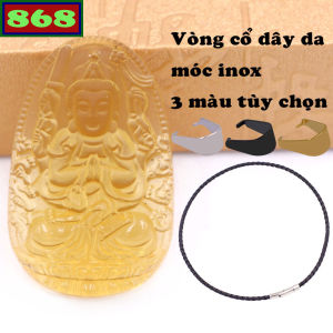 Mặt Phật Thiên thủ thiên nhãn pha lê vàng kèm vòng cổ dây da đen mặt Phật bản mệnh mặt dây chuyền Phật mặt Phật thủy tinh Quan âm nghìn tay nghìn mắt
