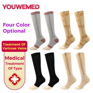 YOUWEMED 1 Pair Zipper Pressure Compression Socks Support Stockings Leg - Open Toe Knee High Varicose Veins Socks