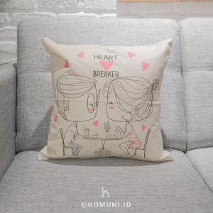 Sarung Bantal Linen Valentine/Cushion Cover Lovely Motif Lucu