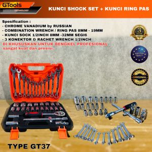Kunci ring pas set socket shock sok GTOOLS Eropa GT37 8mm - 32mm 1/2inch rachet wrench