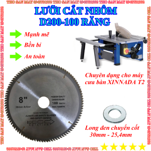 Lưỡi Cắt Nhôm Cho Máy Cưa Bàn XINNADA T2 1800W - 200mm - 100 răng - Lưỡi Cắt Hợp Kim Cao Cấp - Thợ Săn Máy Ngon