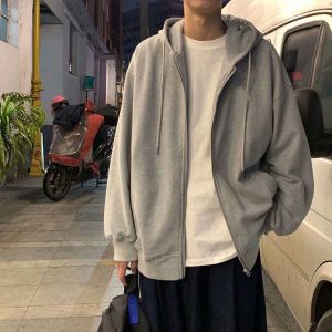 GWIT เสื้อคลุมมีฮู้ดผู้ชาย เสื้อคลุมแขนยาว กันร้อน กันหนาวมีซิปรูด มีหมวก สี ดำ เทา VAE002