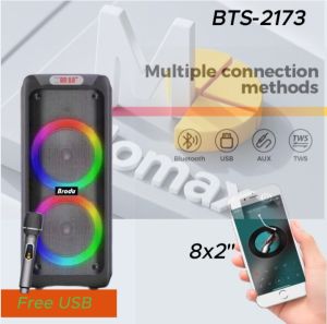 Brodu BTS-1388 Heavy bass portable outdoor Karaoke  DJ party BT Dual Subwoofer Wireless Bluetooth Speaker With Wireless Mic