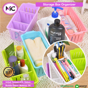 Kotak Penyimpanan Plastik Serbaguna Rak Partisi Sekat 3 Keranjang Tempat Simpan Organizer Aksesoris ATK Bumbu Dapur Kotak Penyimpanan Makeup Sabun Mandi Storage Box Multifungs