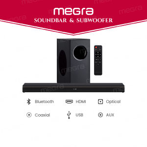 MEGRA Soundbar Subwoofer Bluetooth 5.0 Speaker With Input HDMI AUX Optical Coaxial USB Sound Bar