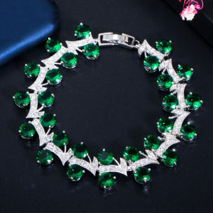Sequito Sang Trọng mạ bạch kim Tiệc đám cưới nữ Đồ Trang Sức L Hình Dạng dát tròn trắng Lấp Lánh Aaa Zircon lập phương Đá Mona Lisa Vòng tay chuỗi kim cương Bangle Cho Cô Dâu B215