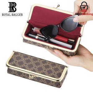 Royal Bagger Tempat Kacamata & Dompet Koin Pelindung RFID untuk Wanita Tas Pensil Retro dari Kanvas Lapis Signature dengan Ritsleting Kiss Lock 5135