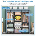 Zip Almari Baju Kain Besar Cabinet T-shape Large Capacity Zipped Wardrobe Clothes Organization Storage Rack Cabinet Clothes Rack Bedroom Cupboard. 