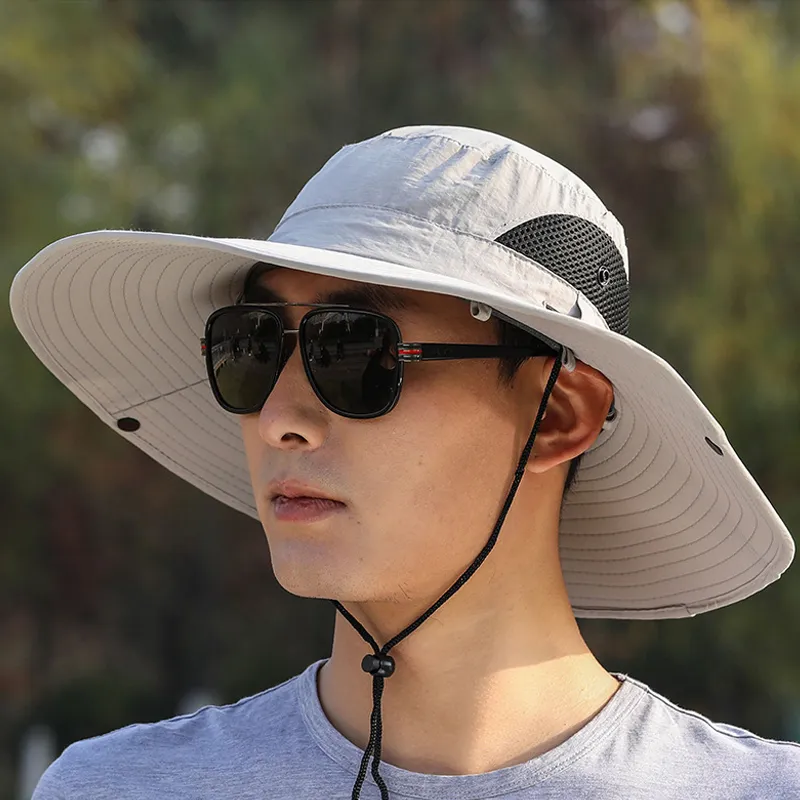 12cm Brim Waterproof Buckets Hat For Men Summer UV Protection Sun Hat  Outdoor Hiking Fishing Cap