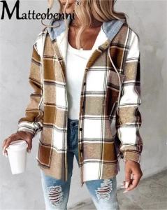 2026 Fashion Casual Plaid Shirt Woman Loose Autumn Winter Lapel Womens Coat Long Sleeve Cozy Vintage Khaki Tops Lady Streetwear2026