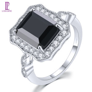 Lohaspie Jewelry Genuine 5.2 Carats Solid Sterling Silver 925 Ring Original Natural Black Spinel Citrine Topaz Ring Citrine Stone Original Ring Citrine Ring For Women Jewelry