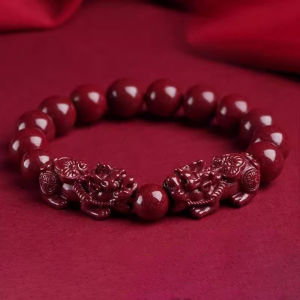 เครื่องประดับมือ ขัดด้วยมือ สร้อยข้อมือปี่เซียะซินนาบาร์ วัสดุธรรมชาติ เนื้อหาชาด ใส่ใจกับลมและน้ำ