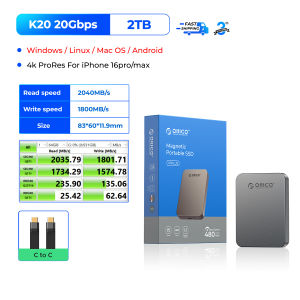 ORICO 2000Mb/s Portable SSD USB3.2 PSSD 20Gbps PD100W Fast Charging 512GB/1TB/2TB Supports 4K ProRes for iPhone 17 16Pro Series