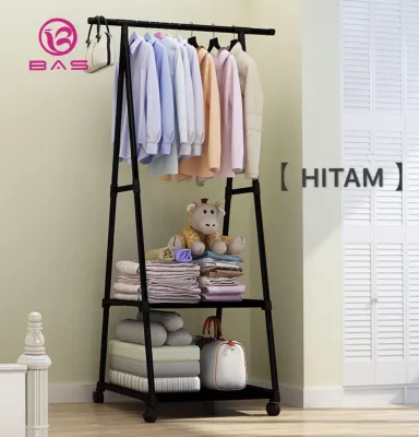 BAS Triangle stand hanger gantungan baju rak buku susun rak serbaguna rak gantung portable dengan 4 roda