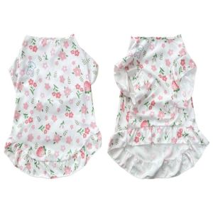 OUTOPEN Tay áo bồng bềnh Váy hoa cho chó Mỏng và thoáng khí In hình trái cây Váy công chúa cho thú cưng Trang phục thú cưng Kiểu áo ba lỗ Quần áo làm mát cho chó Xuân Hè