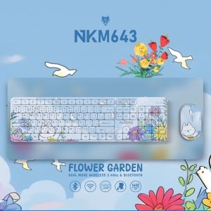 🚀ส่งเร็ว🚀 NUBWO NKM643 KEYBOARD + MOUSE ชุดเซ็ท คีย์บอร์ด เมาส์ ไร้สาย เชื่อมต่อแบบไวร์เลส+บลูทูธ ปุ่มนุ่ม ไร้เสียงรบกวน