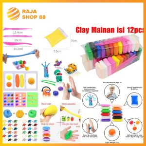 Clay Mainan Anak Isi 12pcs Mainan Anak Soft Clay Dough Lilin Super Light Serbaguna