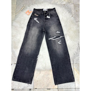 LNBU6483 กางเกงยีนส์ทรงกระบอก แต่งสกิดขาดๆเซอร์ๆ ทรงวินเทจเท่ๆ