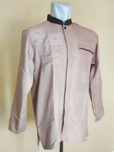 Baju Muslim Koko Motif Bordir Depan Santun Lengan Panjang Premium Murah Sahaja