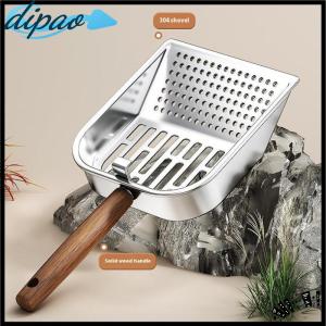 【dipao】 Stainless Steel Cat Litter Scoop Long Wooden Handle Pet Waste Shovel Cleaning Tool Long Handled Hollow Shovel Cats Supplies