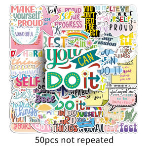 50Pcs Encourage Your Own Stickers Creative Colorful Text Stickers Small Fresh Style Decals Waterproof Decorative Helmet Guitar Stickers