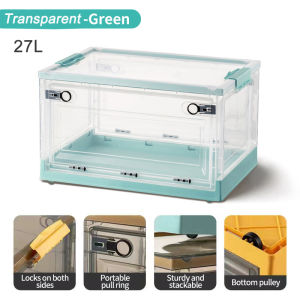 KUKI Transparent Foldable Storage Box Oranizer for Clothes Plastic Storage Box Stackable With Wheels