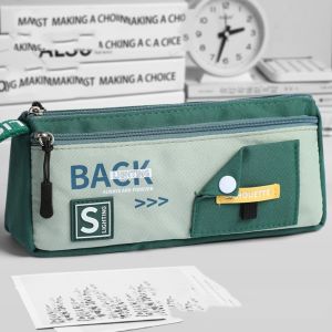 FDGFGG Organizer Storage Pencil Bag Canvas Color Blocked Double-Layer Pen Case Storage Pouch Multi Layer Cartoon Pencil Cases Student Learning